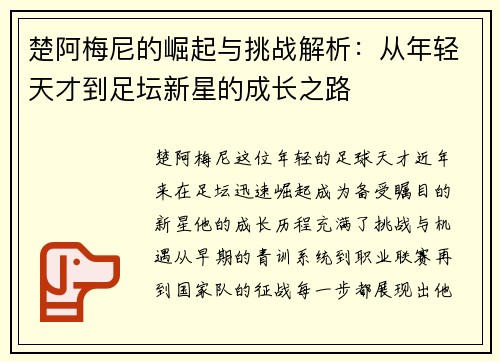 楚阿梅尼的崛起与挑战解析：从年轻天才到足坛新星的成长之路